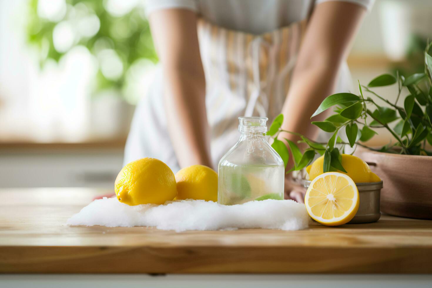 ai generato donna lavorazione Fai da te addetti alle pulizie per naturale primavera pulizia foto