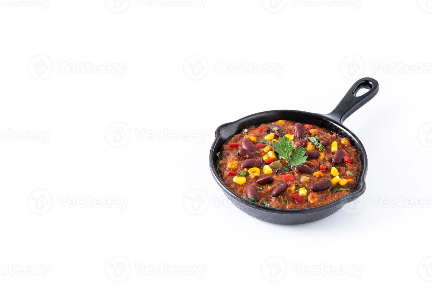 tradizionale messicano tex mex chili con carne in padella di ferro foto