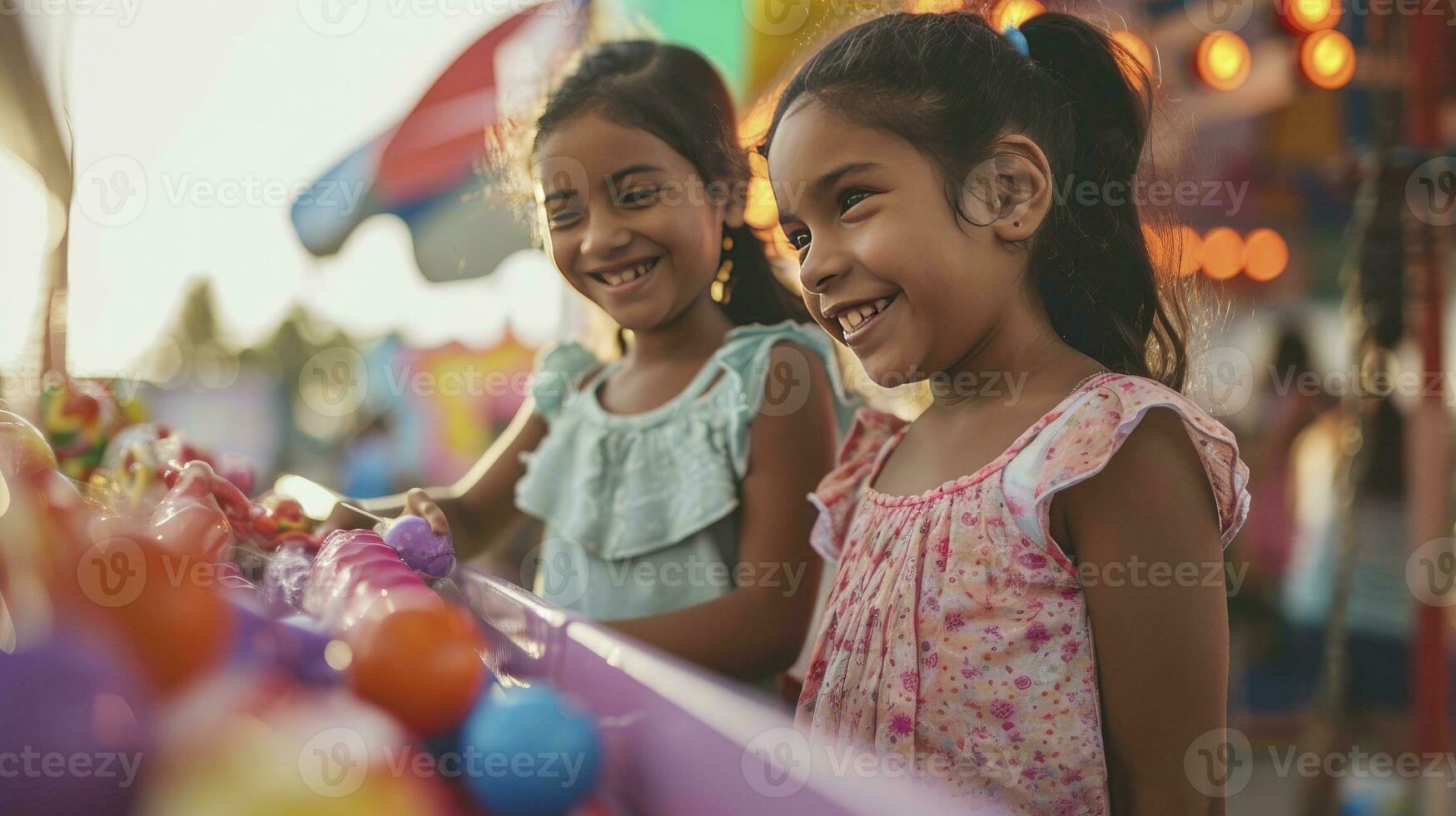 ai generato Due giovane ragazze giocando un' carnevale gioco foto