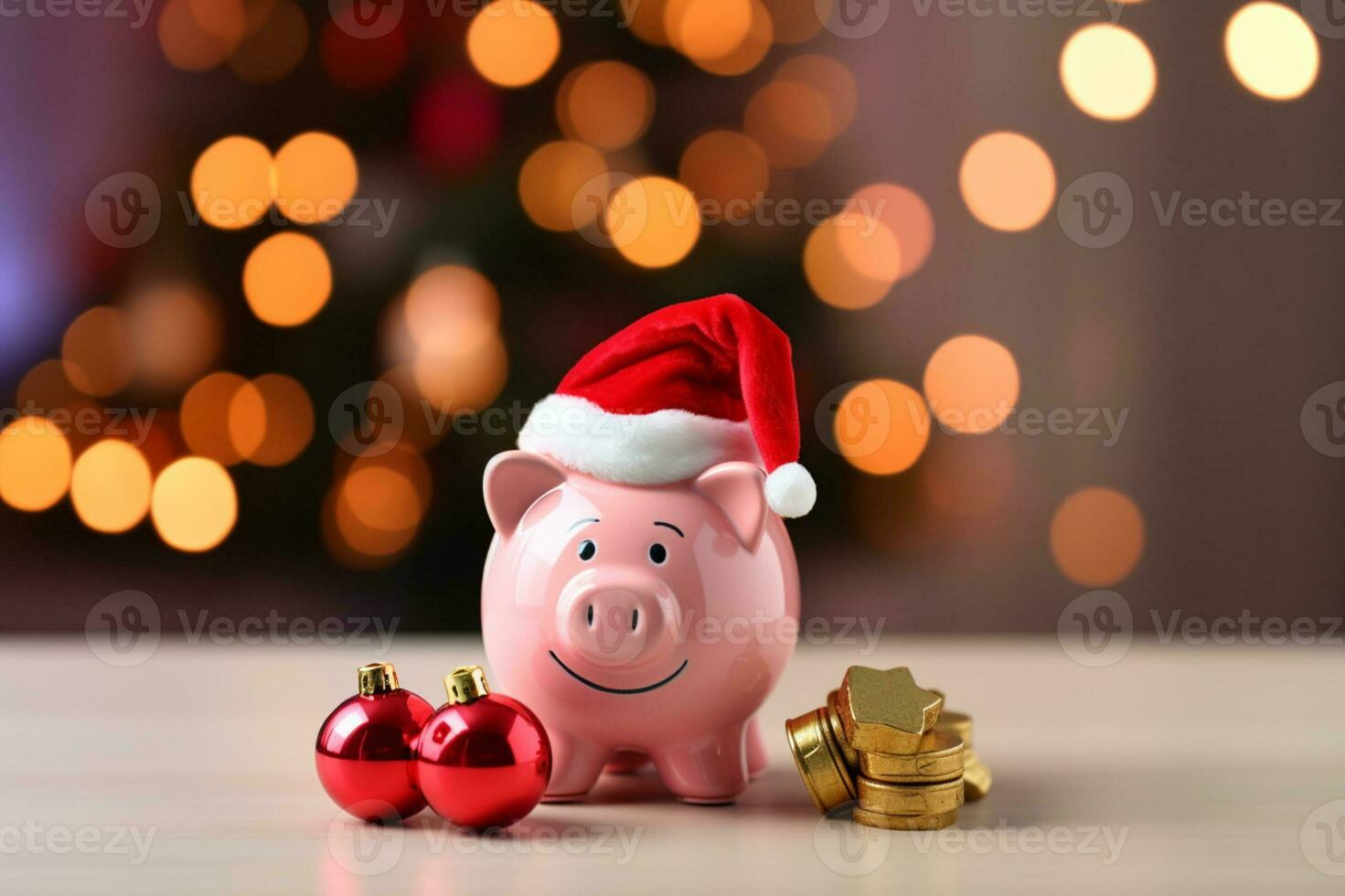 ai generato porcellino banca con Santa cappello per Natale la spesa bilancio e i soldi gestione foto