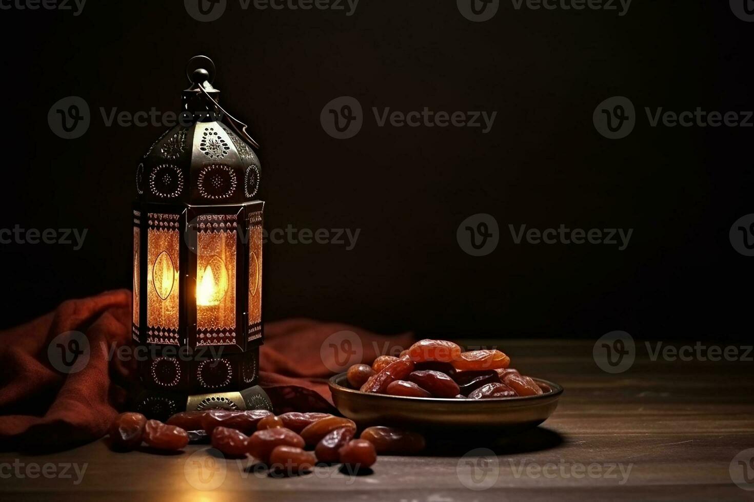 ai generato ornamentale Arabo lanterna raggiante per musulmano santo mese Ramadan kareem foto