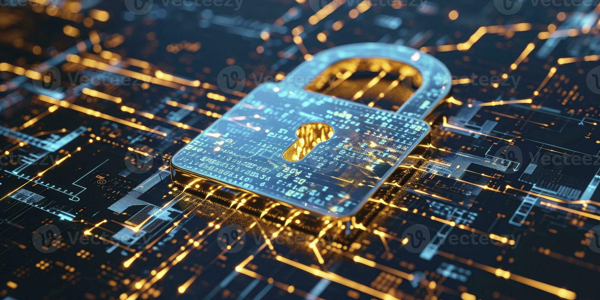 ai generato sicurezza informatica concetto, Internet sicurezza, schermo con lucchetto foto