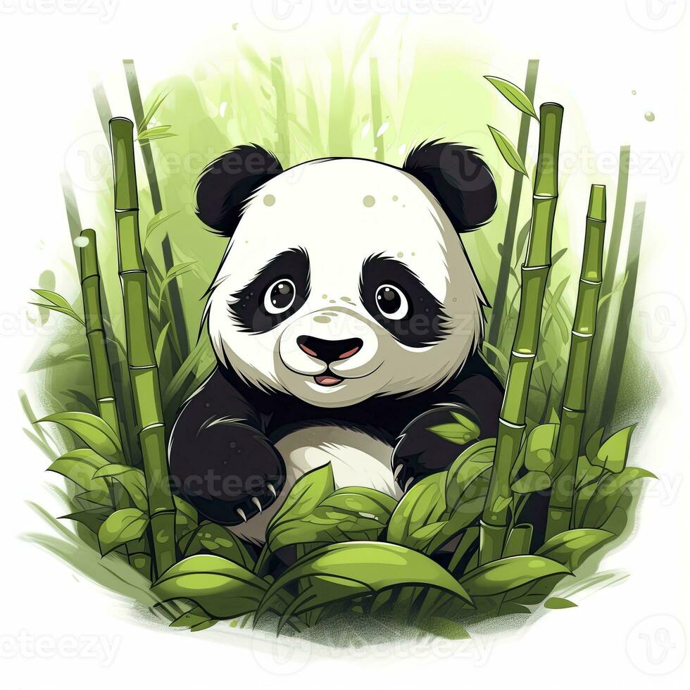 ai generato carino panda nel il mezzo di un' bambù foresta. maglietta design. ai generato foto