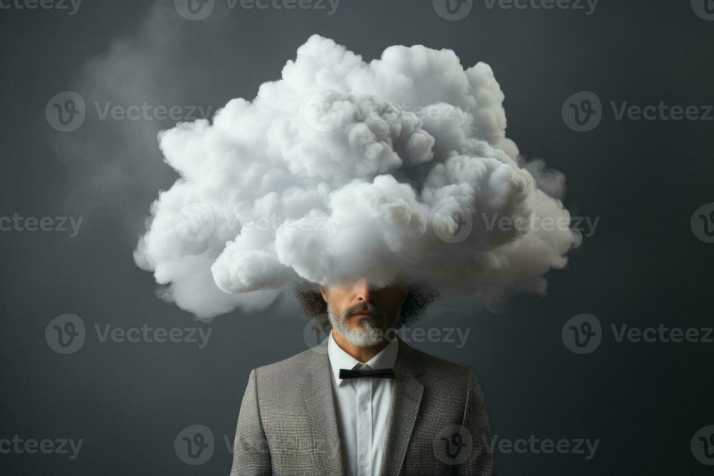 ai generato strategico perplessità - uomo d'affari circondato di il nebbia di il processo decisionale foto