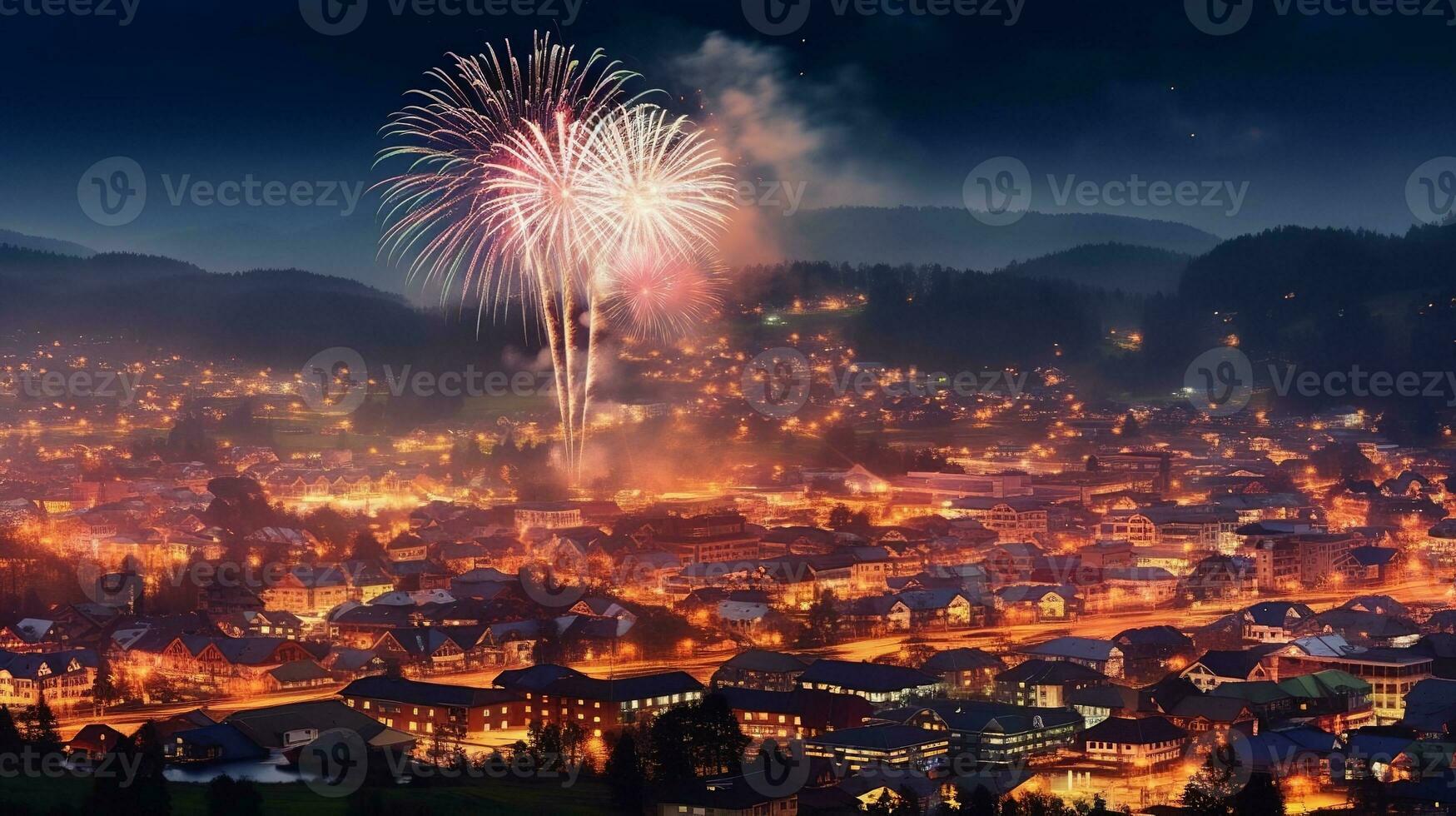 fuochi d'artificio al di sopra di il vecchio cittadina foto