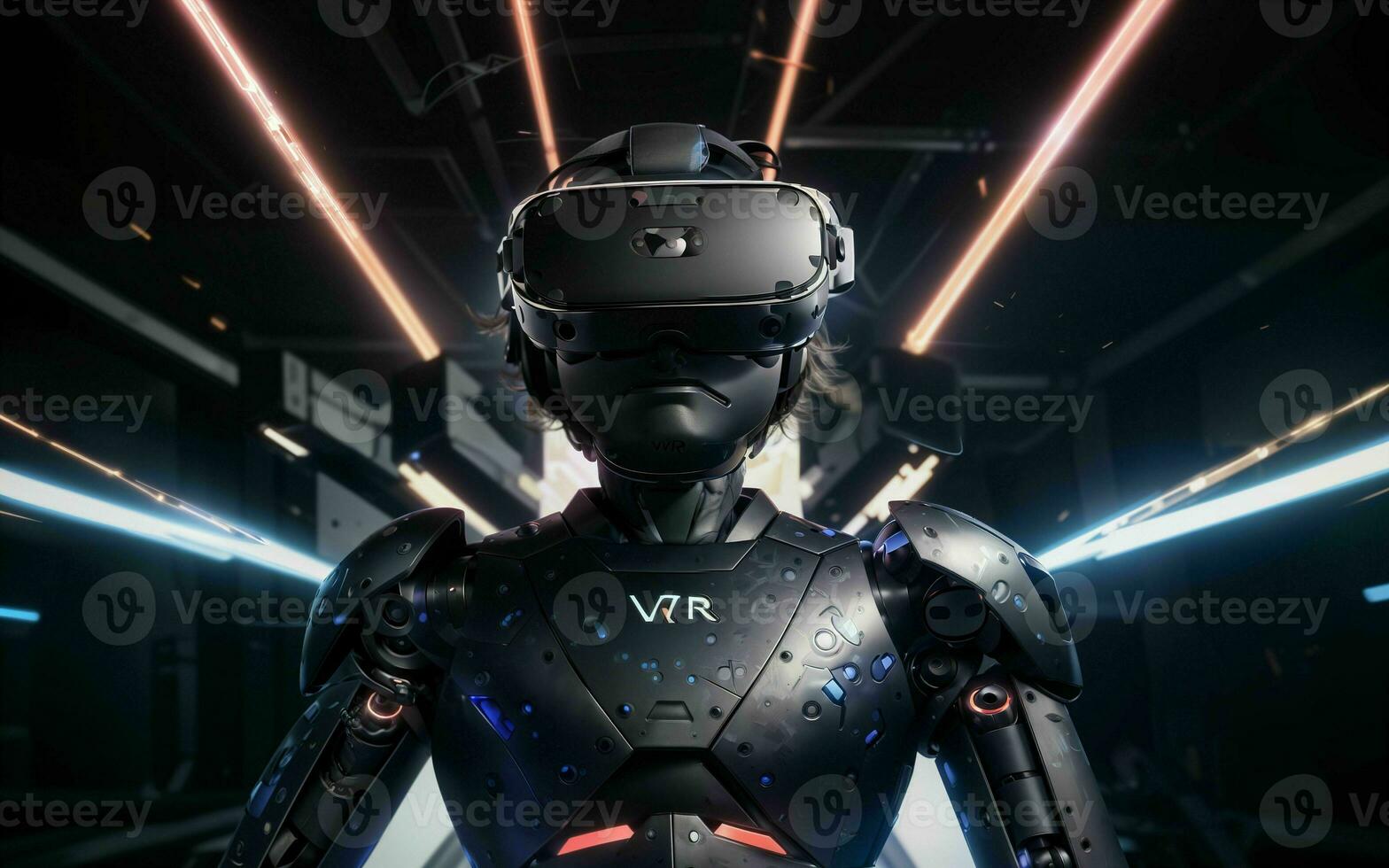 ai generato cibernetico odissea il fusione di robot e virtuale la realtà nel di gioco futuristico frontiera ai generato foto