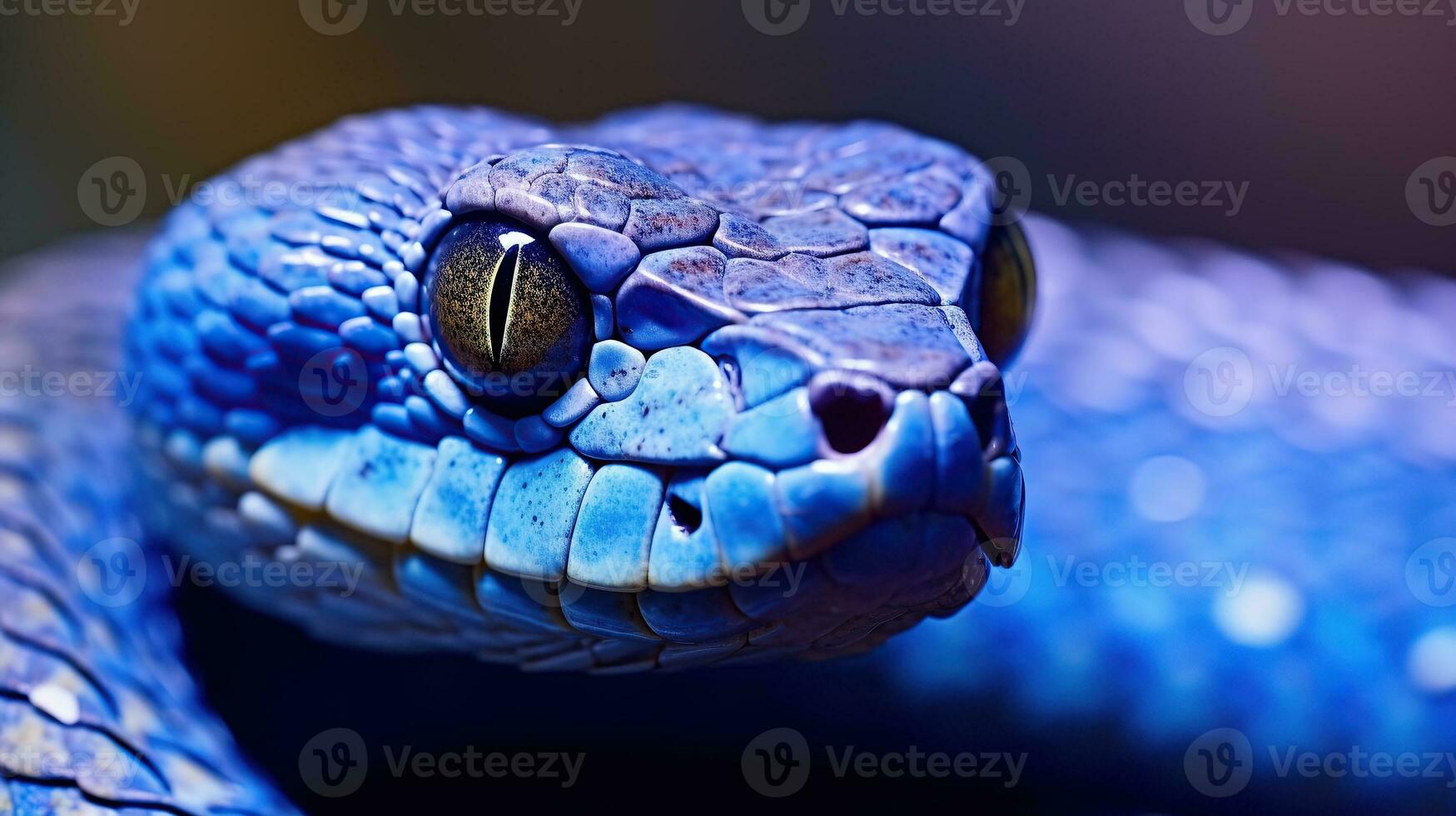 ai generato blu vipera serpente avvicinamento viso generativo ai foto