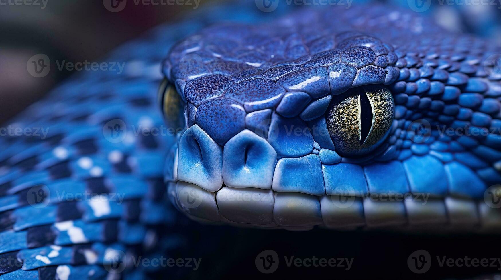 ai generato blu vipera serpente avvicinamento viso generativo ai foto