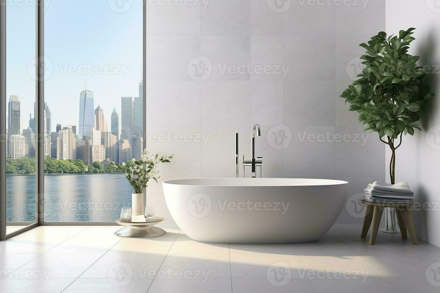 ai generato 3d reso minimo stile nero tema moderno bagno interno design con vasca da bagno foto