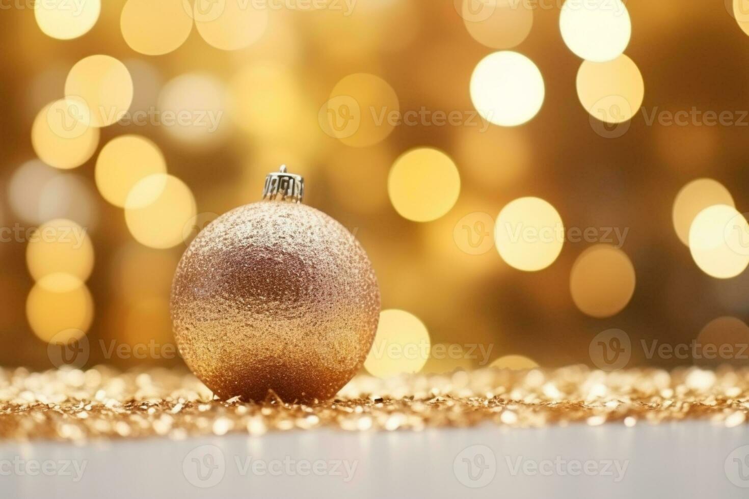 ai generato balbettii sospeso su il Natale albero bokeh sfondo foto