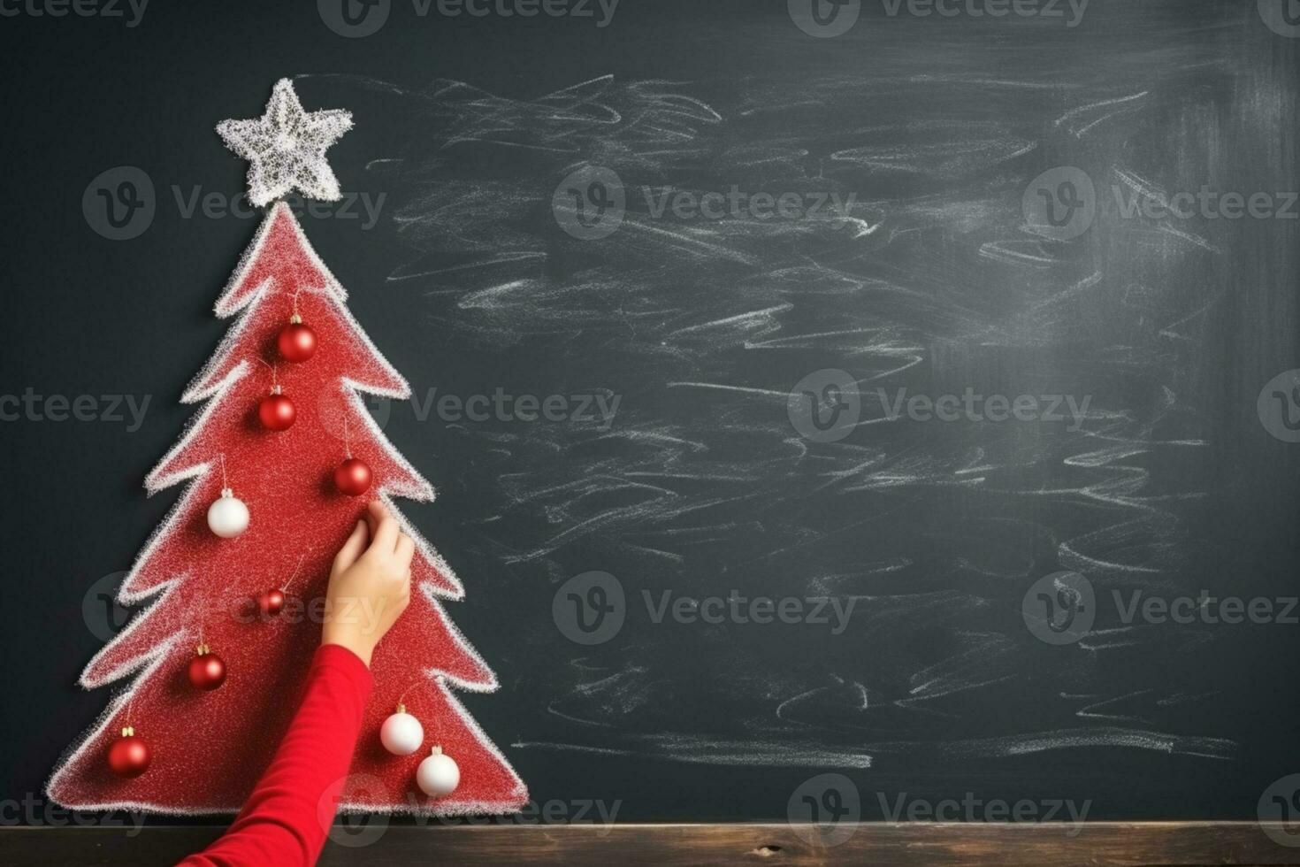 ai generato mano disegnare Natale albero su nero tavola foto