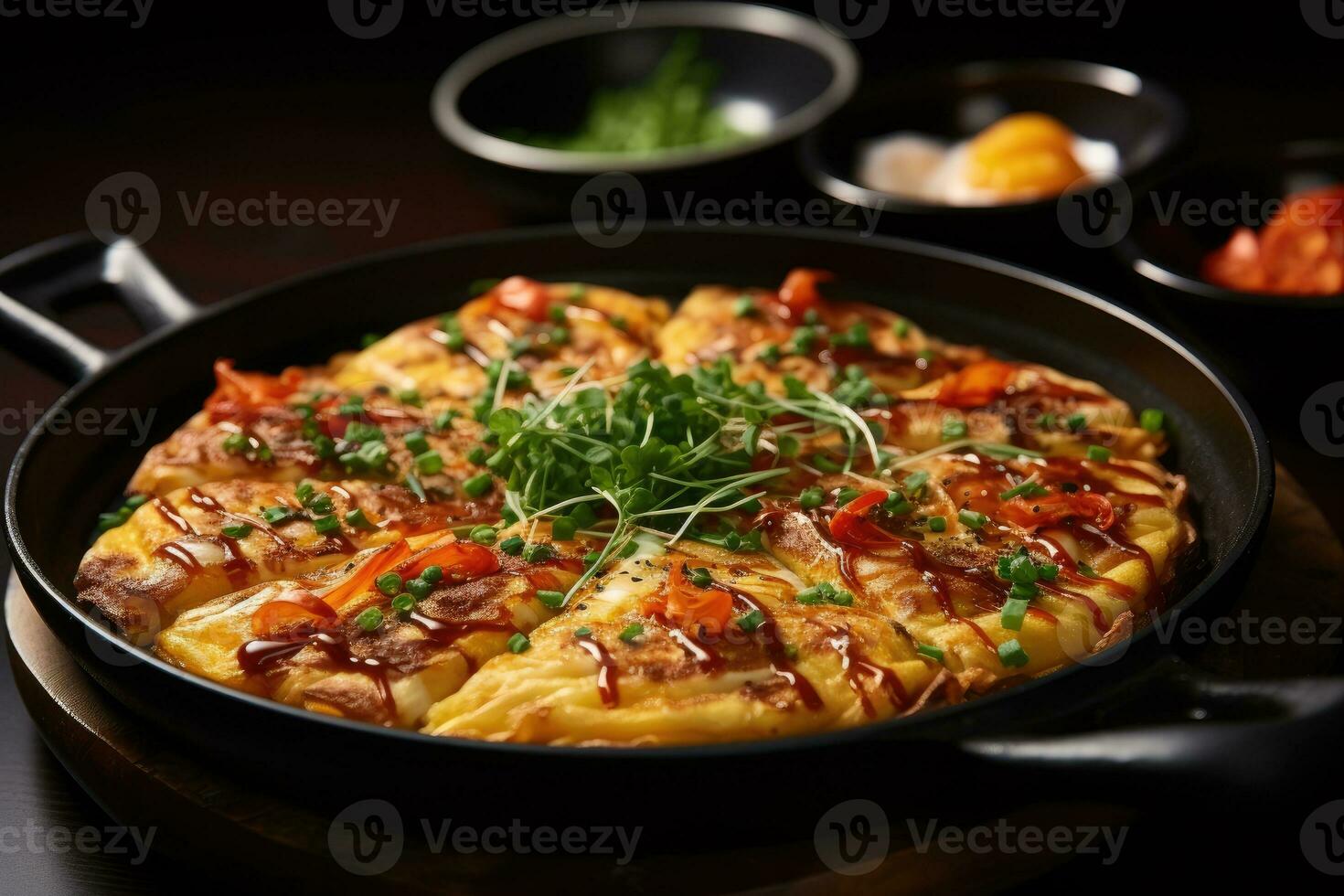 ai generato coreano salato pancake con scalogno e frutti di mare professionale pubblicità cibo fotografia foto