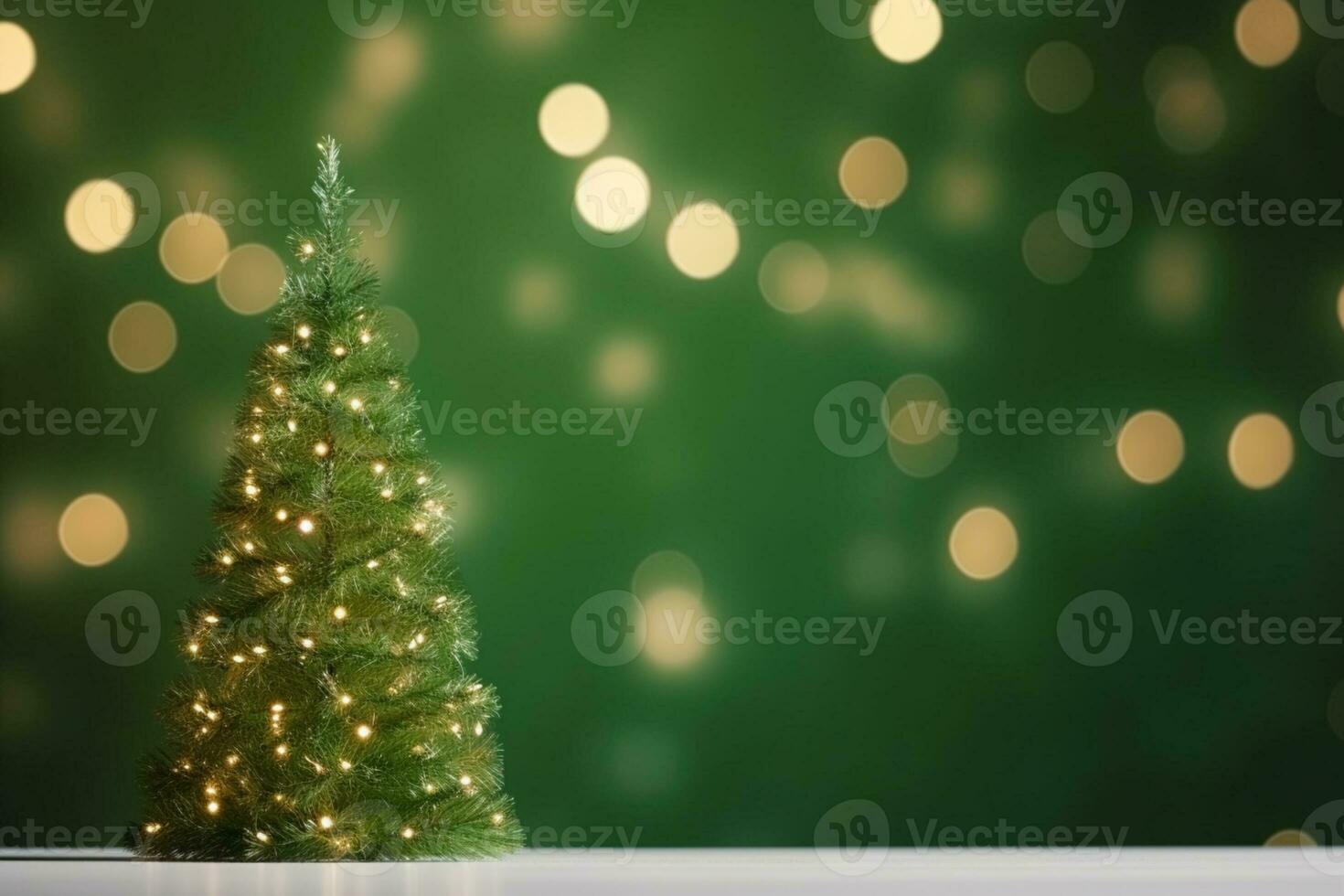 ai generato piccolo meravigliosamente decorato Natale albero con bokeh sfondo foto