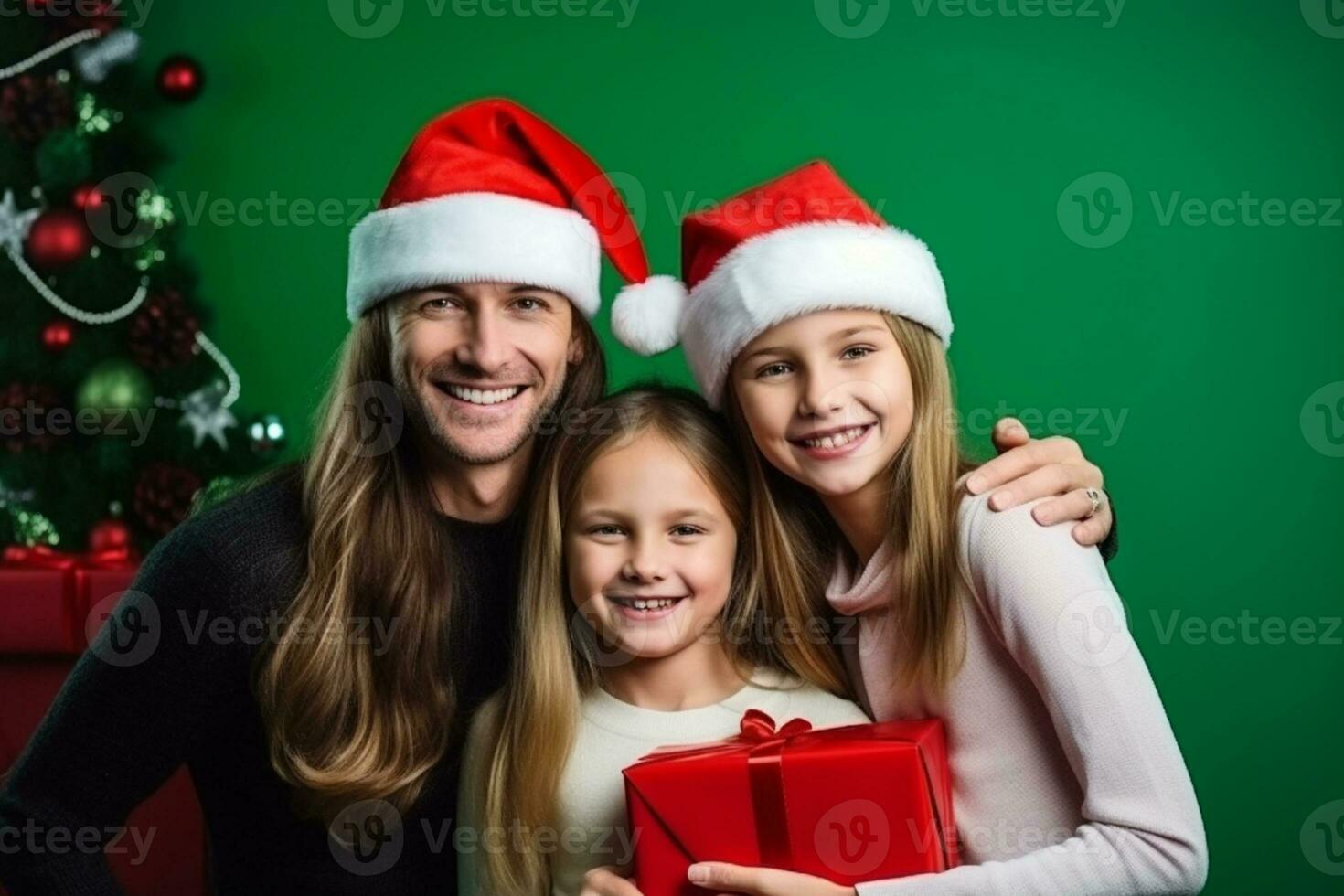 ai generato ritratto di amorevole famiglia nel Natale tempo foto