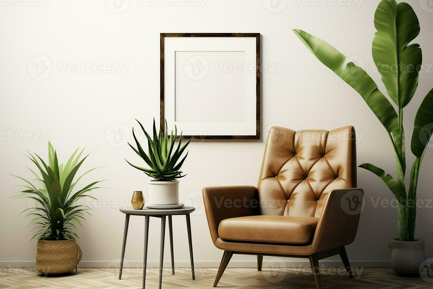 ai generato 3d reso minimo stile moderno vivente camera interno design con moderno sedia foto