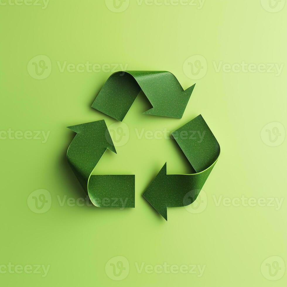 ai generato raccolta differenziata simbolo su minimalista sfondo. riciclare, ambiente, verde, natura foto