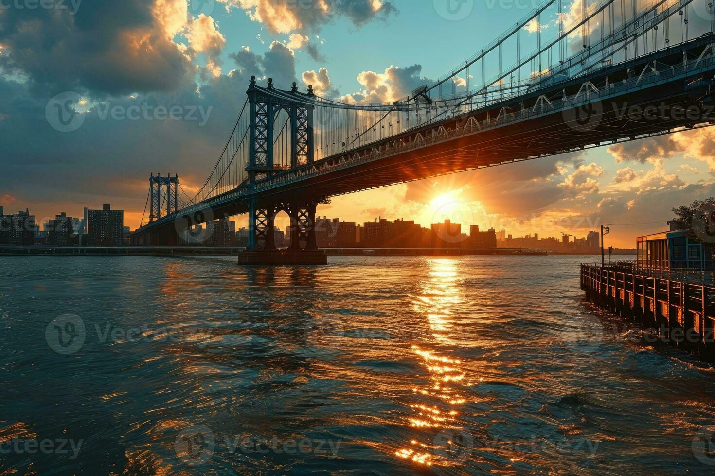 ai generato d'oro ora foto di il ponte con drammatico illuminazione professionale fotografia