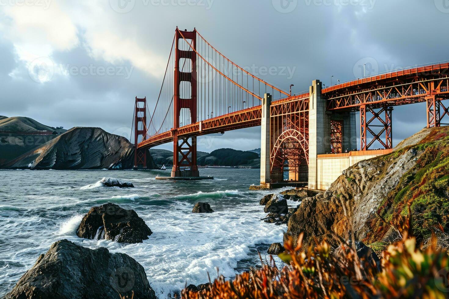 ai generato d'oro ora foto di il ponte con drammatico illuminazione professionale fotografia