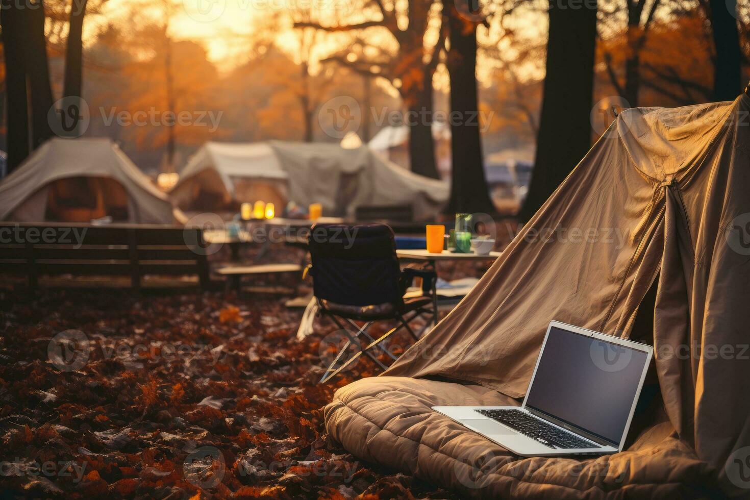 ai generato Lavorando nel letto con il computer portatile professionale fotografia foto