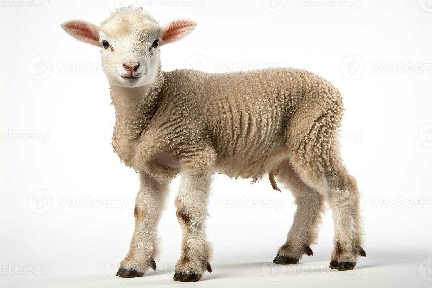 ai generato un' agnello è in piedi nel davanti di un' grigio sfondo foto