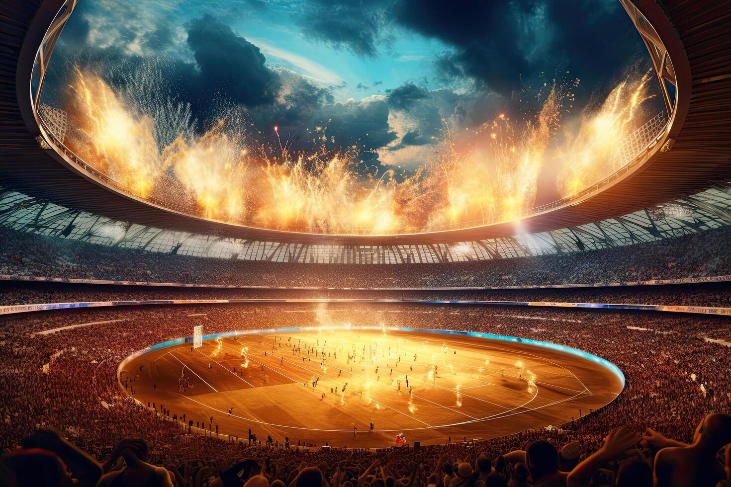 ai generato calcio o calcio stadio a notte con fan. 3d rendering, ai generato foto