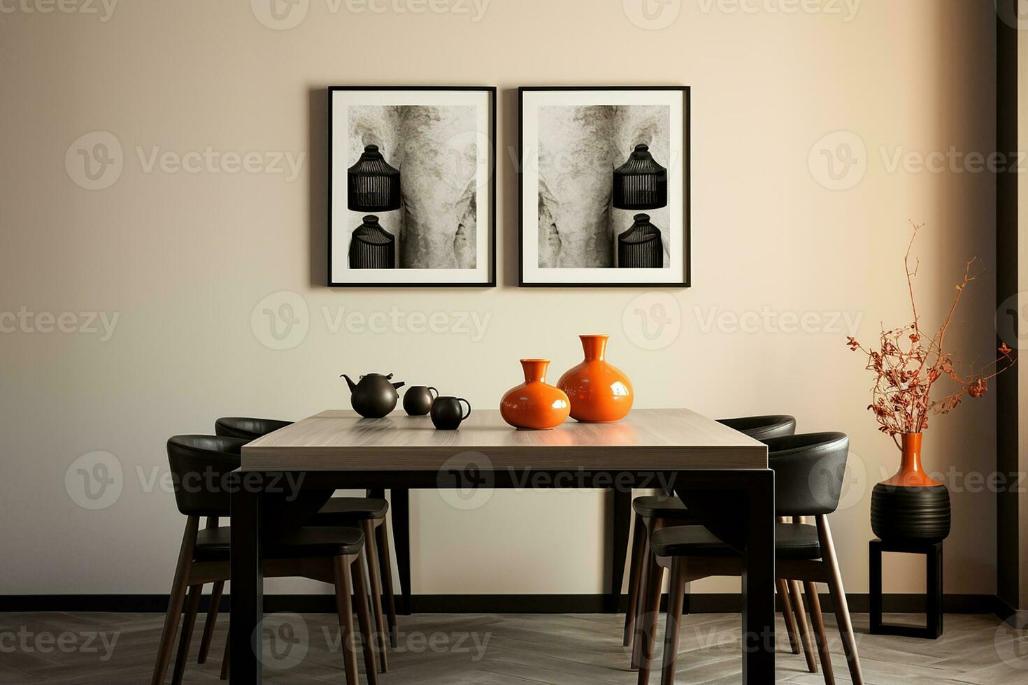ai generato 3d reso minimo stile moderno cenare camera con e interno design con sedia e cenare tavolo foto