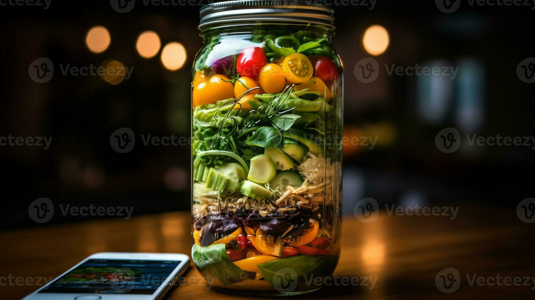 ai generato foto di un' insalata su barattolo. generativo ai