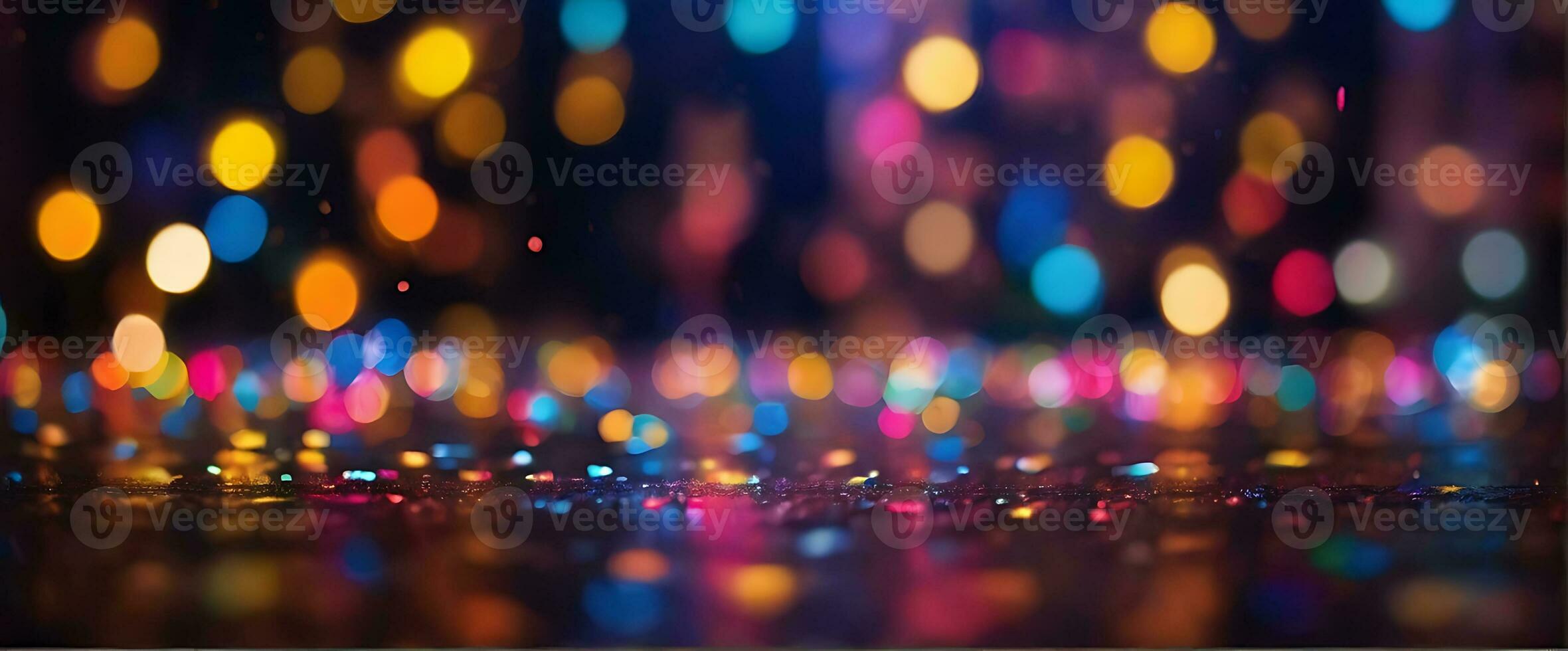 ai generato luccichio bokeh illuminazione effetto colorato sfocato astratto sfondo compleanno anniversario matrimoni multicolore bokeh, pioggia luce, sfocato luci, sfocato arcobaleno confettis nero sfondo foto