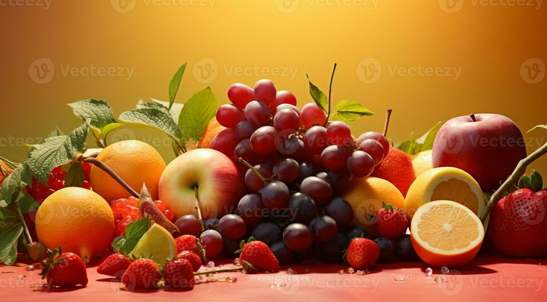 ai generato delizioso colorato frutta su colorato sfondo, sfondo di frutta, affettato frutta su astratto sfondo, frutta sfondo foto