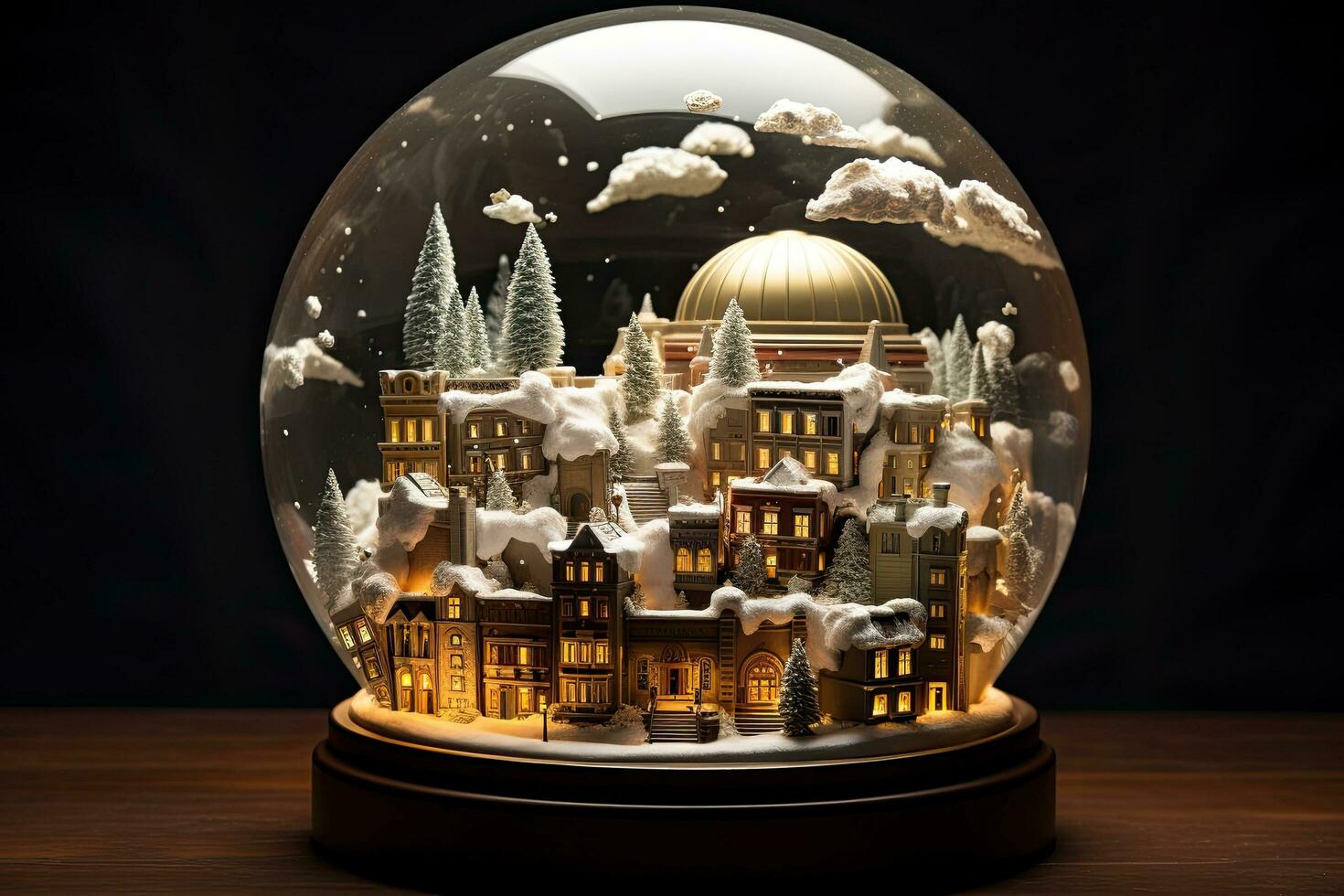 ai generato neve globo con Natale cittadina nel il neve. 3d rendering, ai generato foto