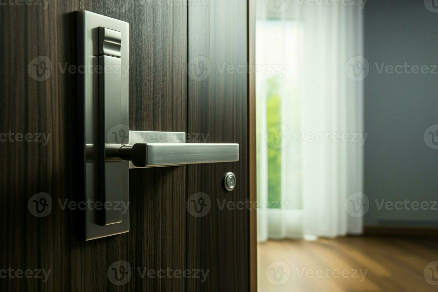 ai generato camera interno ornato con un' moderno porta maniglia su bianca foto