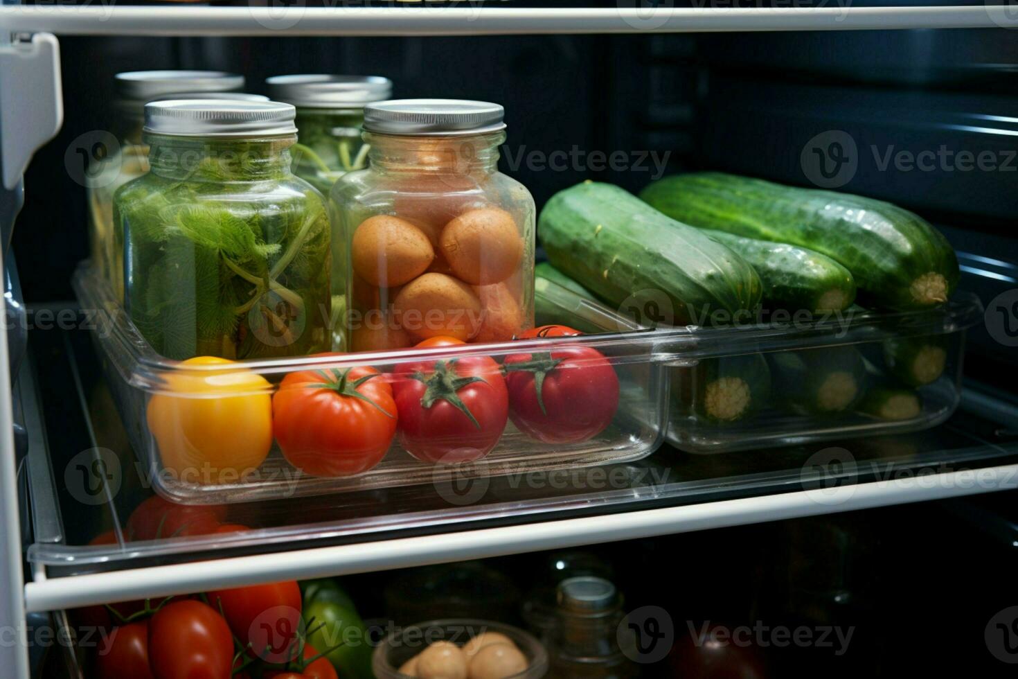 ai generato culinario convenienza estrazione un' cibo contenitore a partire dal il frigorifero per facile accesso ai generato foto
