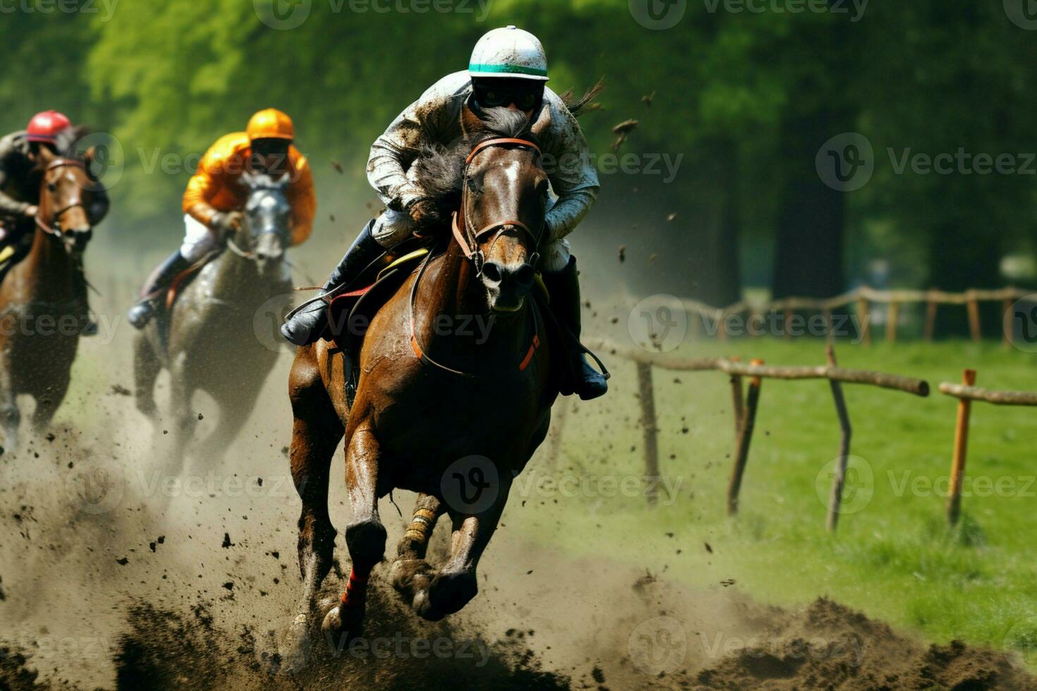 ai generato traccia Dramma il emozionante spettacolo di un' cavallo gara cattura il velocità e concorrenza ai generato foto