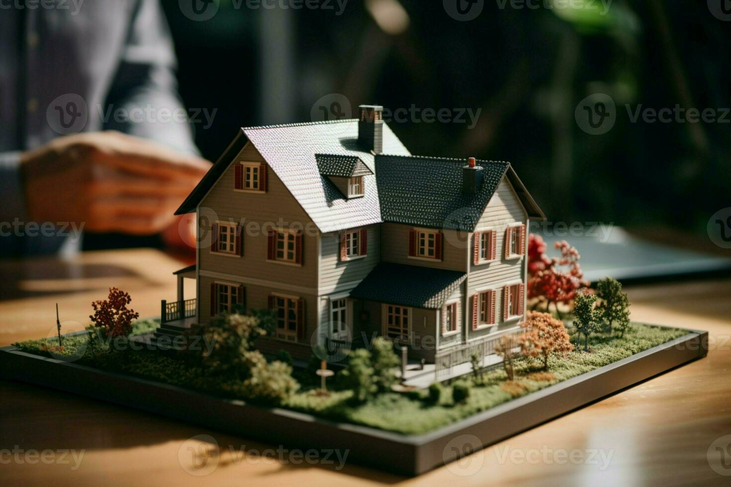 ai generato modello Casa proprietà miniatura rappresentazioni in mostra vero tenuta offerte ai generato foto