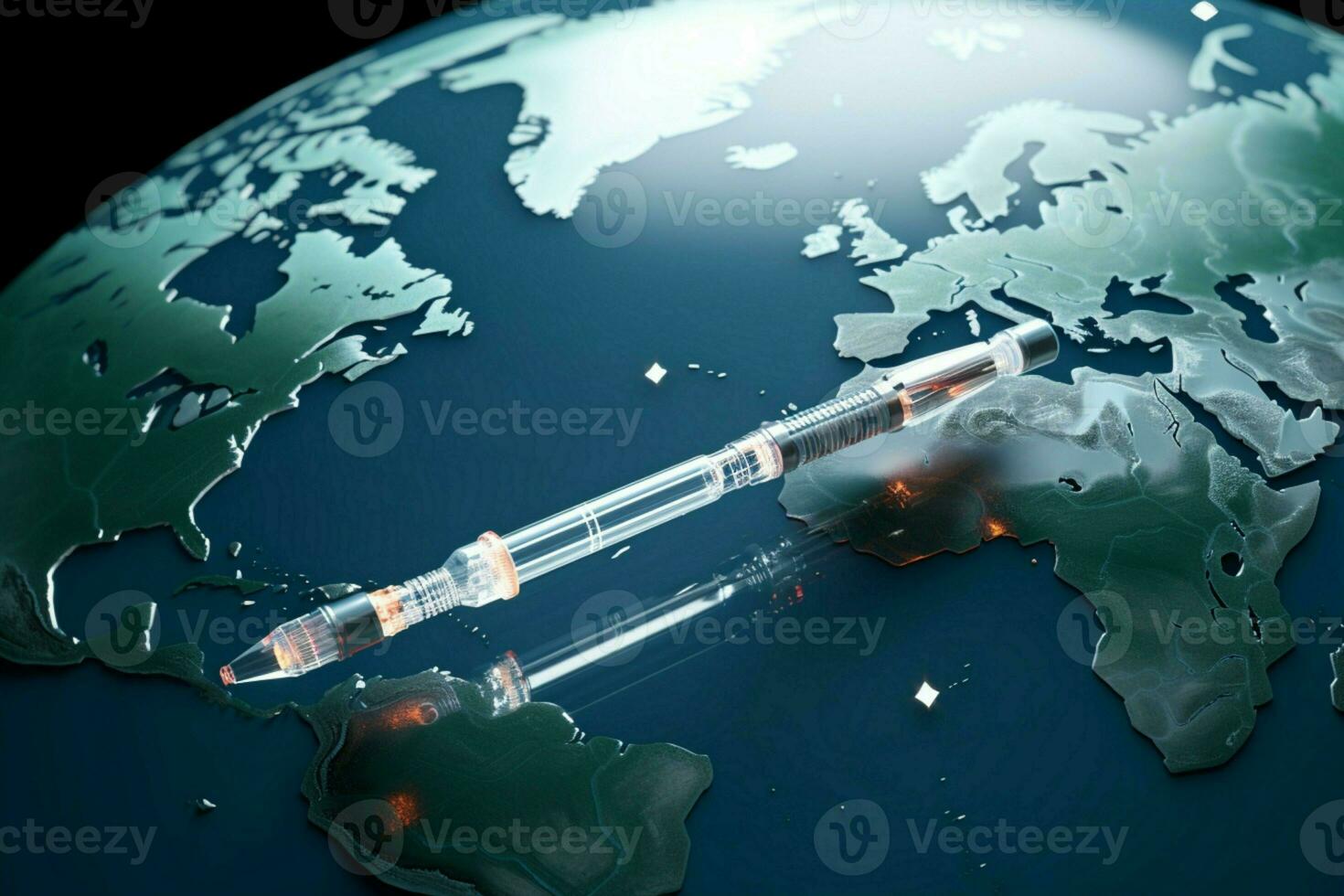 ai generato pianeta terra vaccinazione concetto medico siringa con un' ago simbolo foto