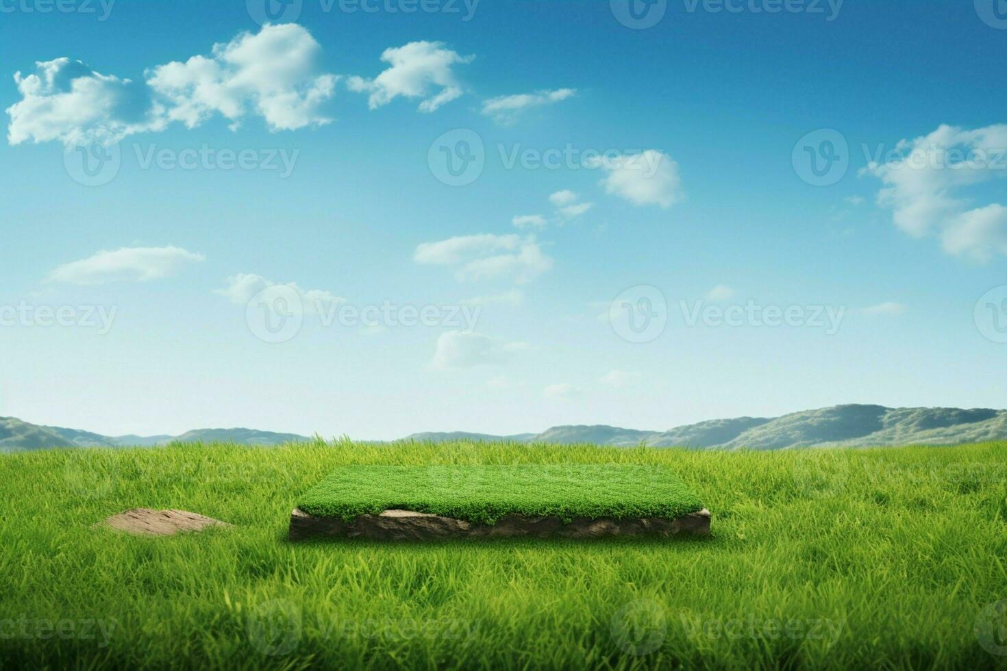 ai generato sereno podio interpretazione su terra, con un' verde erba campo foto