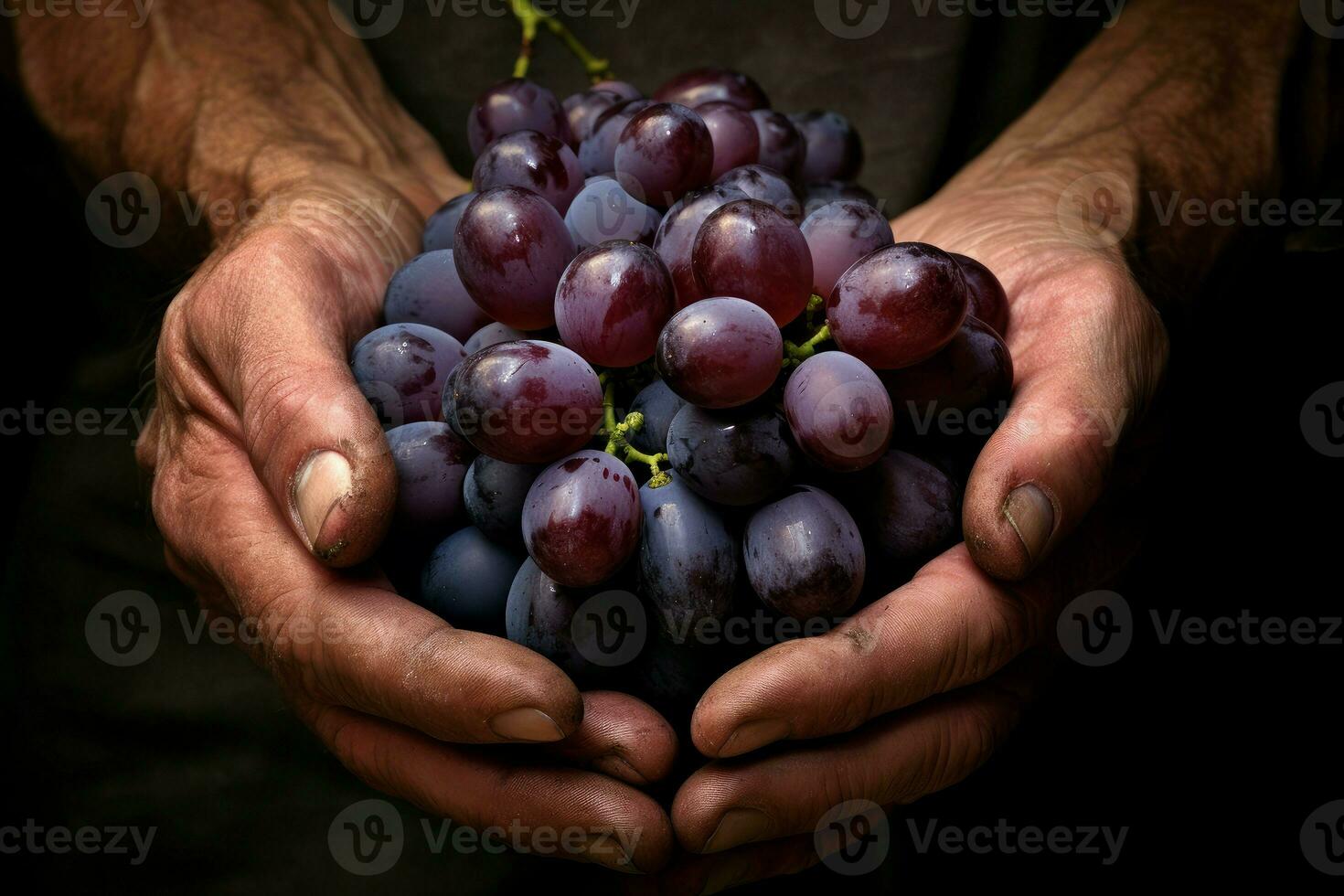 ai generato salutare maschio mano Tenere uva frutta. creare ai foto