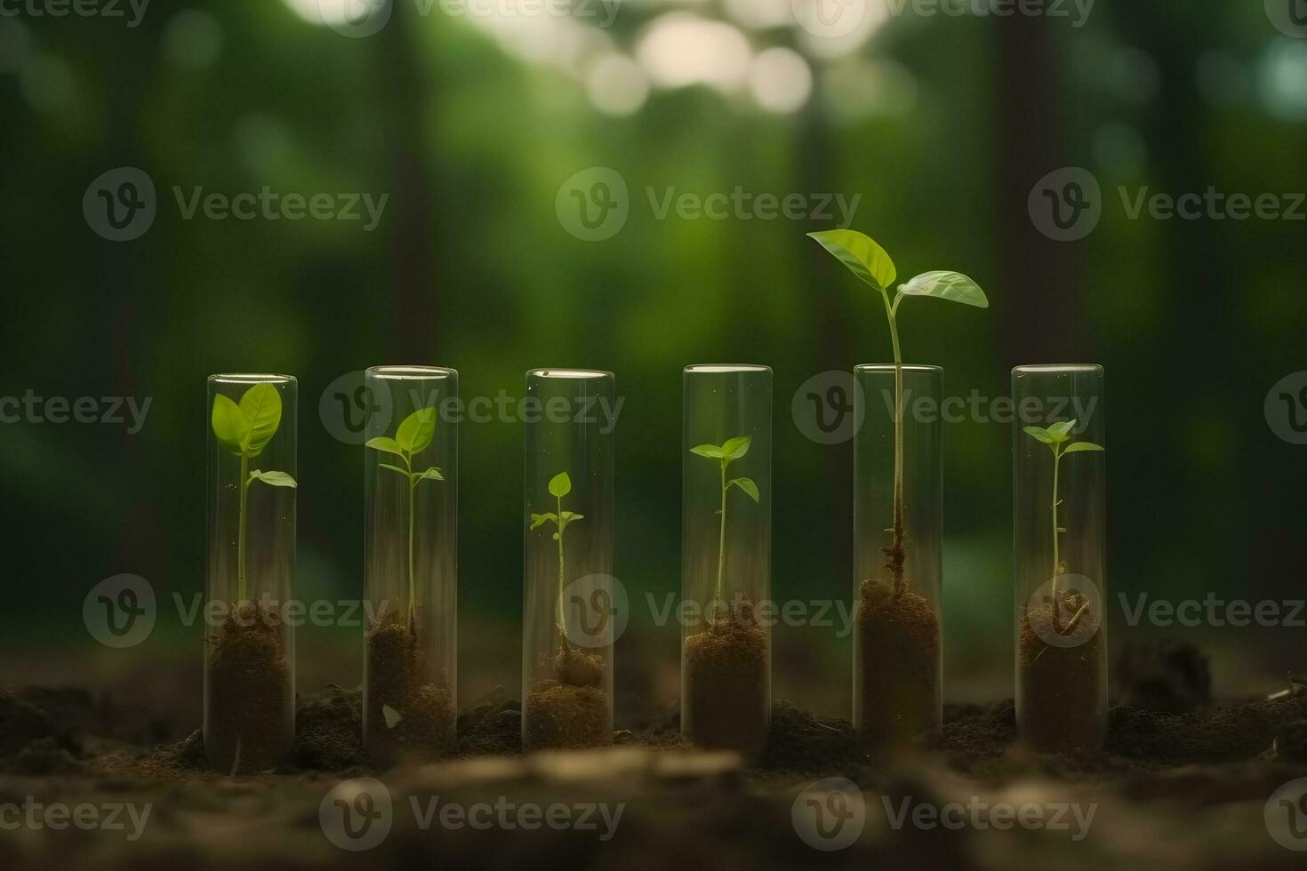 ai generato verde fresco pianta nel bicchiere test tubo nel laboratorio. neurale Rete ai generato foto