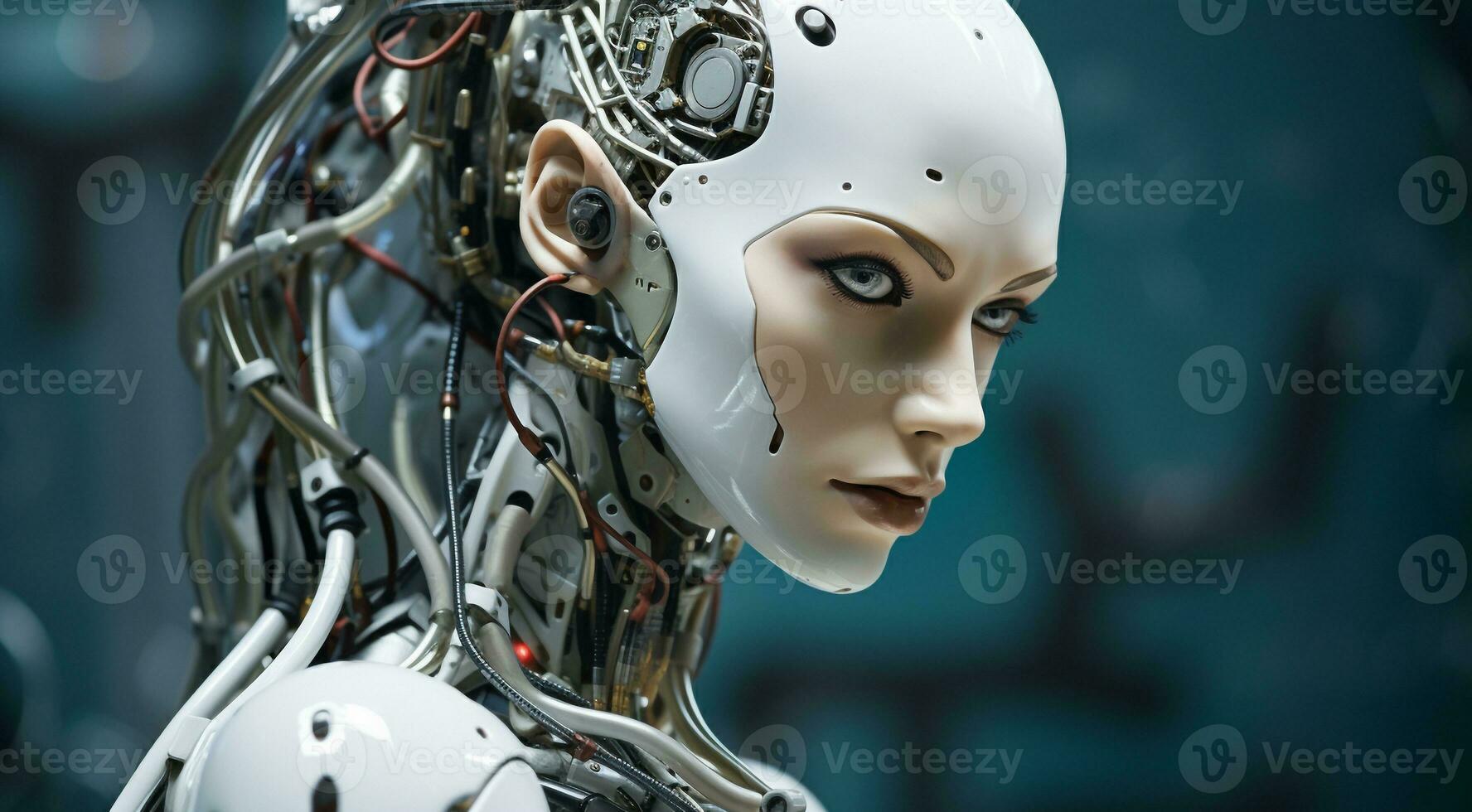 ai generato ritratto di un' ai robot, bionico robot viso, ritratto di un' robot, robotica viso foto