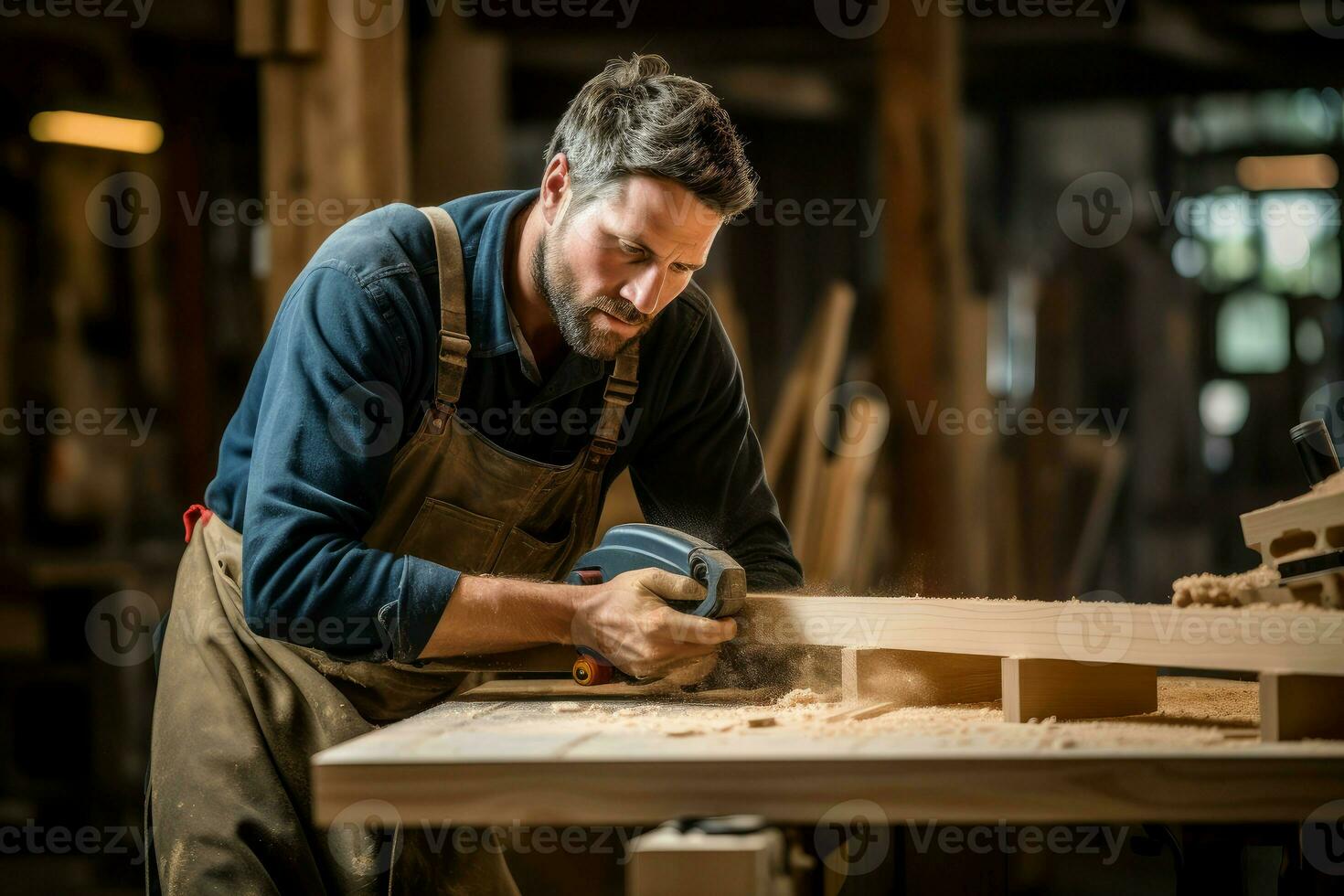 ai generato alzarsi presto falegname lavoratore a mattina. creare ai foto