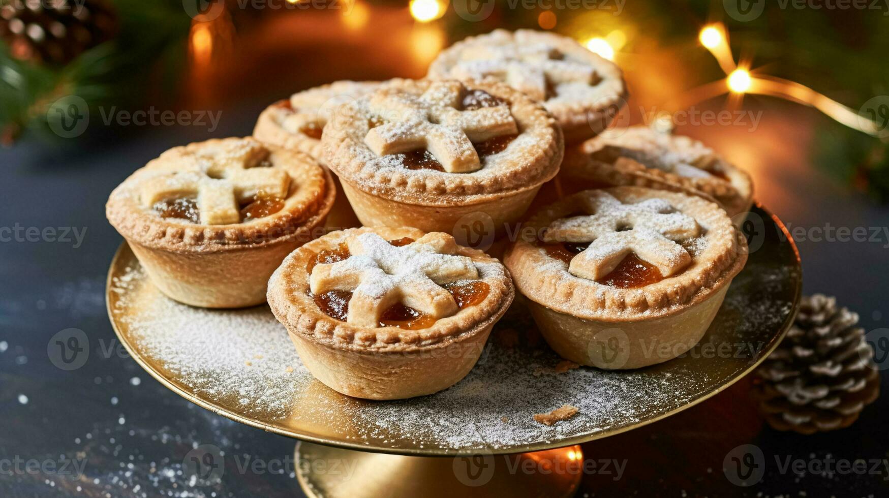 ai generato tradizionale inglese tritare torte per Natale foto