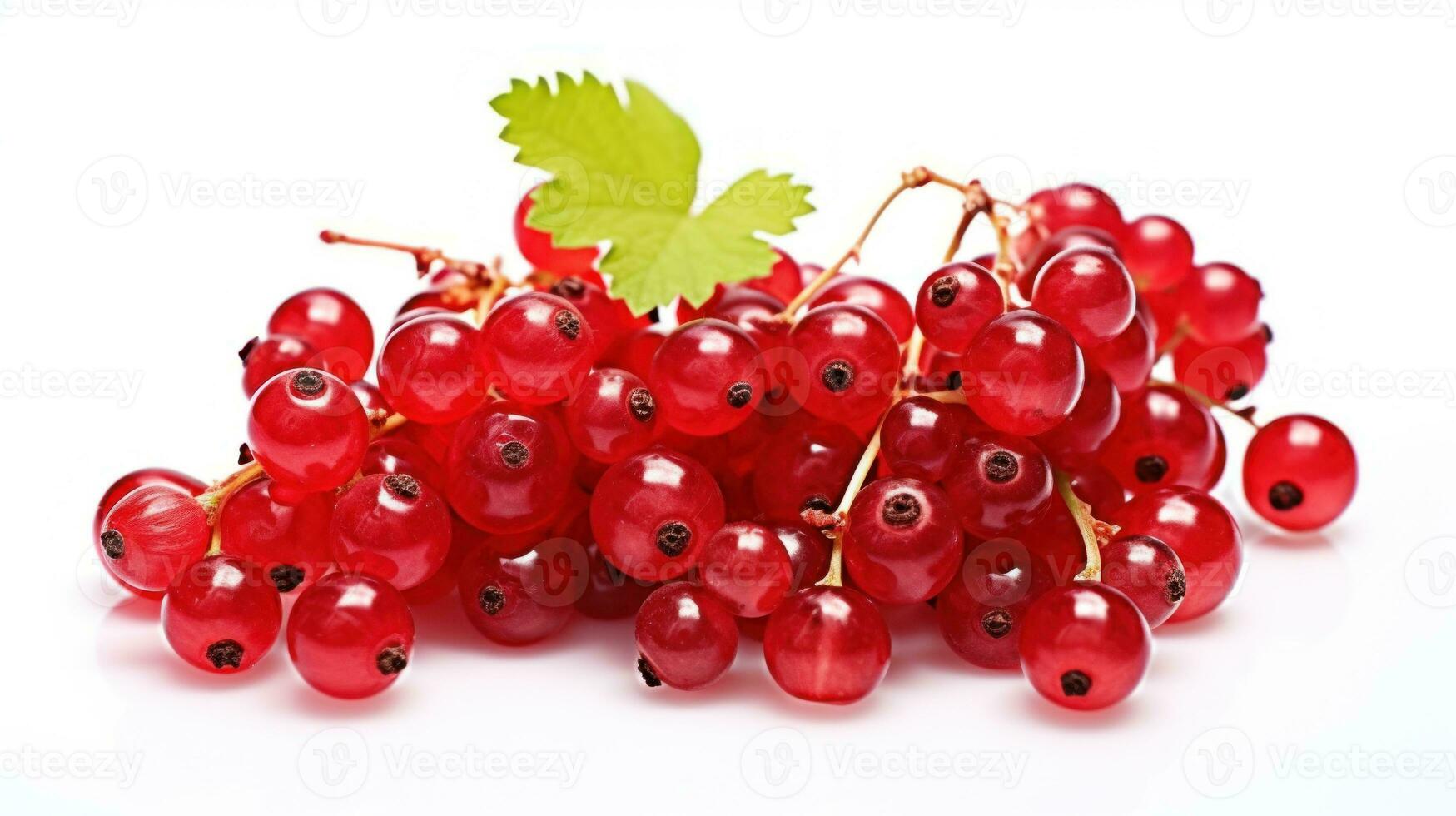 ai generato fresco rosso ribes con verde foglia su un' bianca sfondo. Perfetto per cibo annuncio, nutrizione articolo, drogheria promozione, culinario sito web, Stampa media, negozio, supermercato, negozio. foto