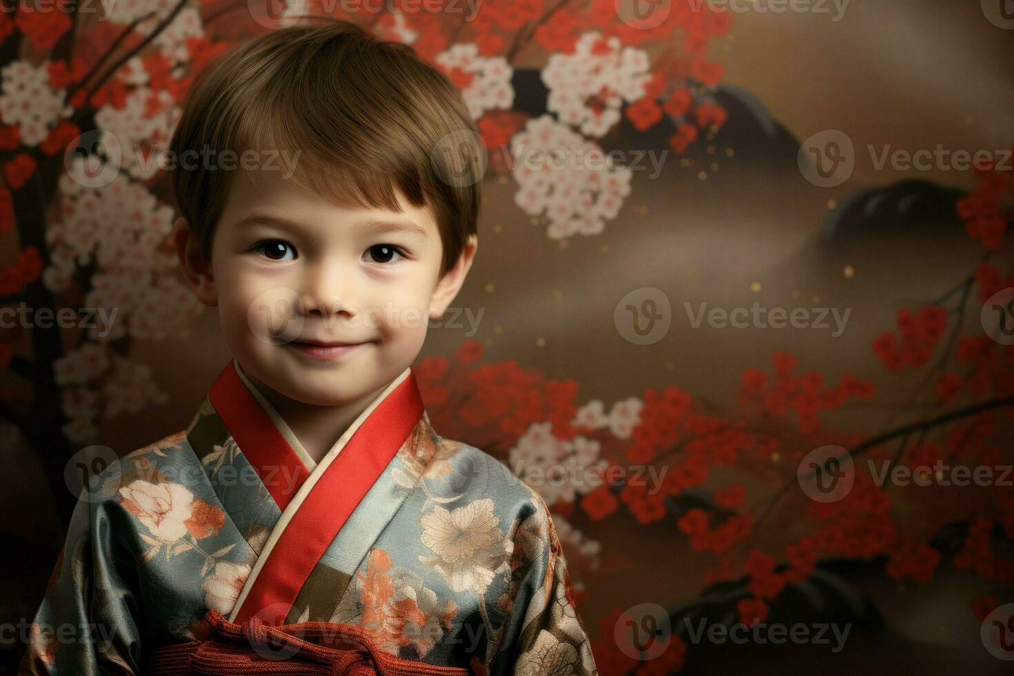 ai generato tradizionale poco ragazzo kimono. creare ai foto