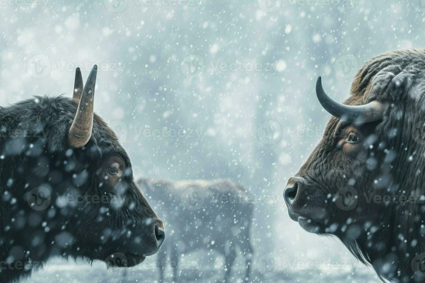 ai generato Due bisonte animali nel orario invernale. creare ai foto