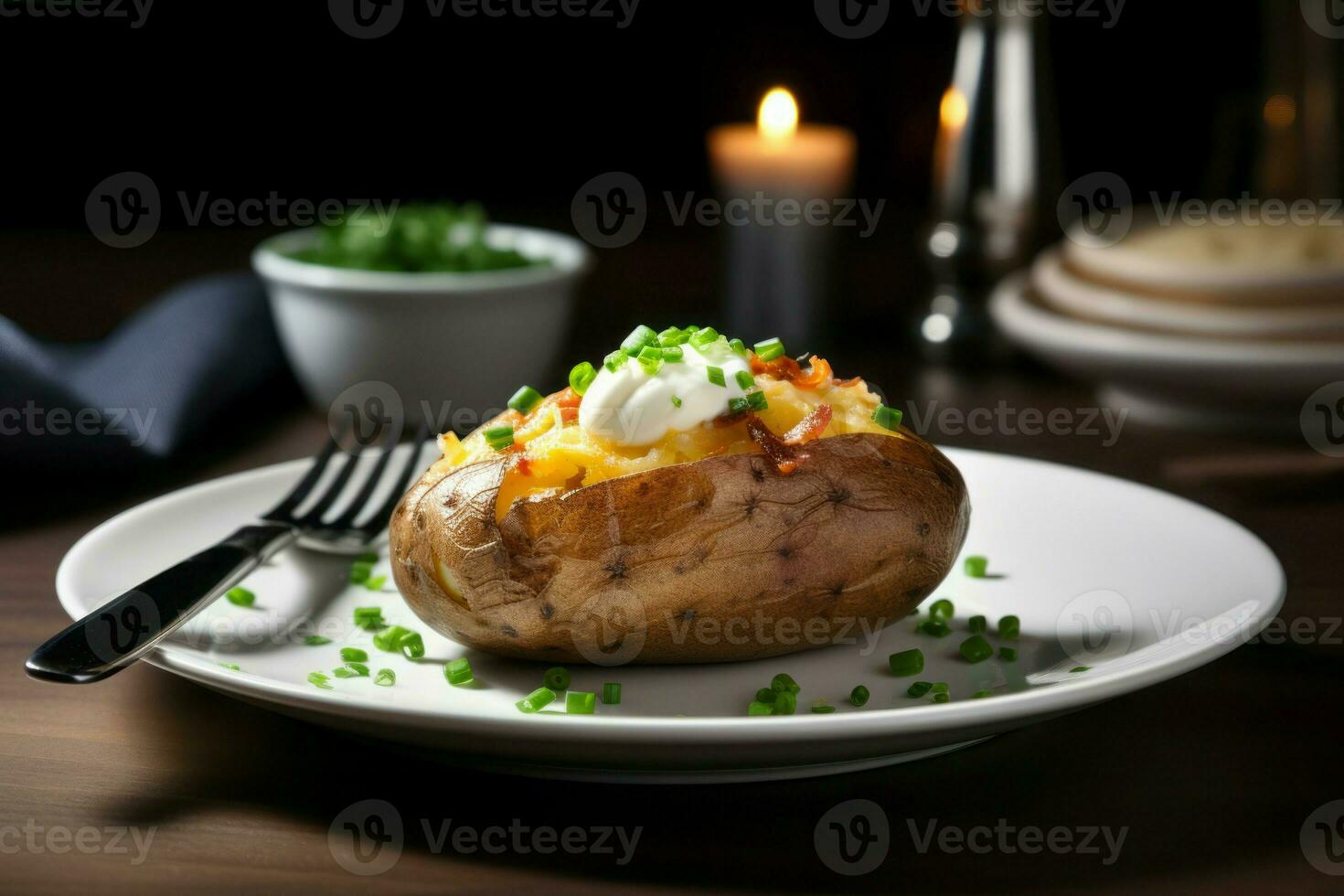 ai generato servendo al forno Patata con verde erbe aromatiche. creare ai foto