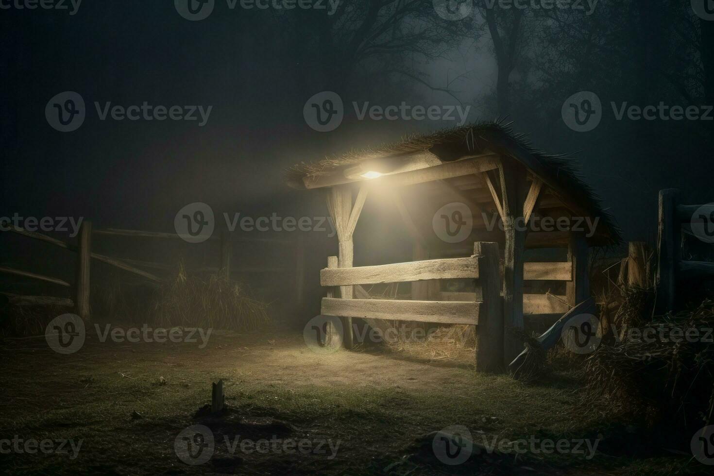 ai generato vuoto rancho mangiatoia con luce. creare ai foto