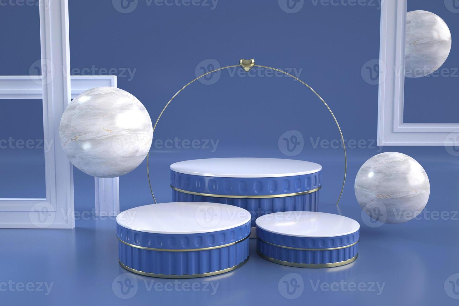 Rendering 3D del podio blu rotondo per la visualizzazione del prodotto foto