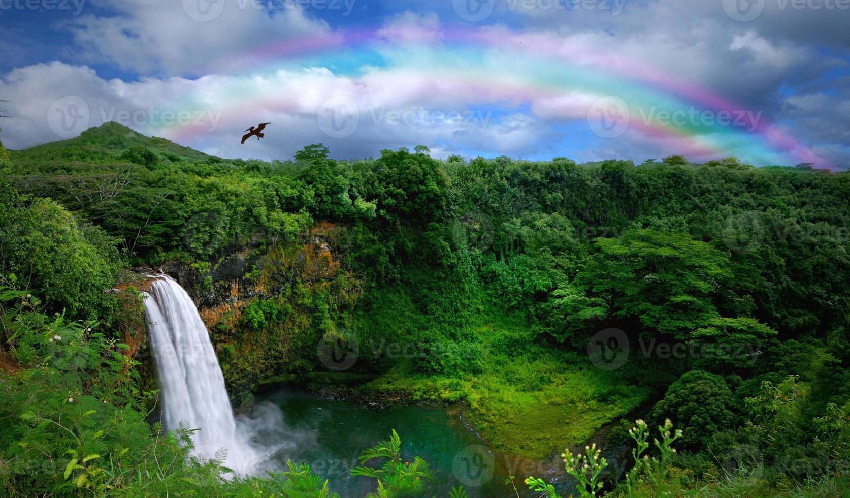 vista dall'alto di una bellissima cascata alle hawaii foto