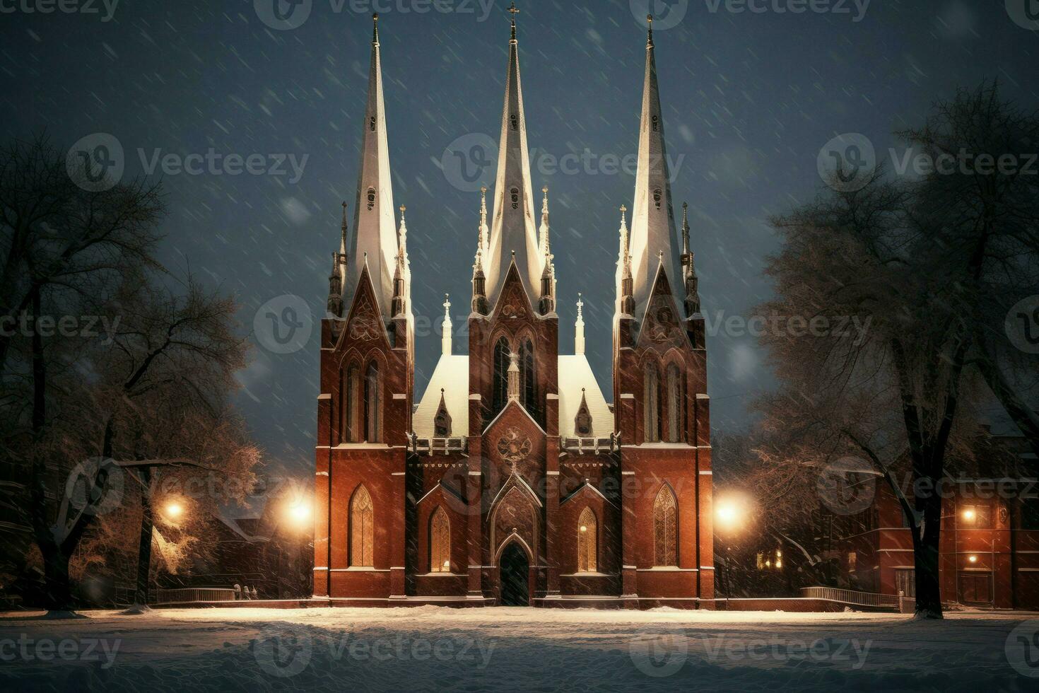 ai generato Chiesa campanili nel neve - generativo ai foto