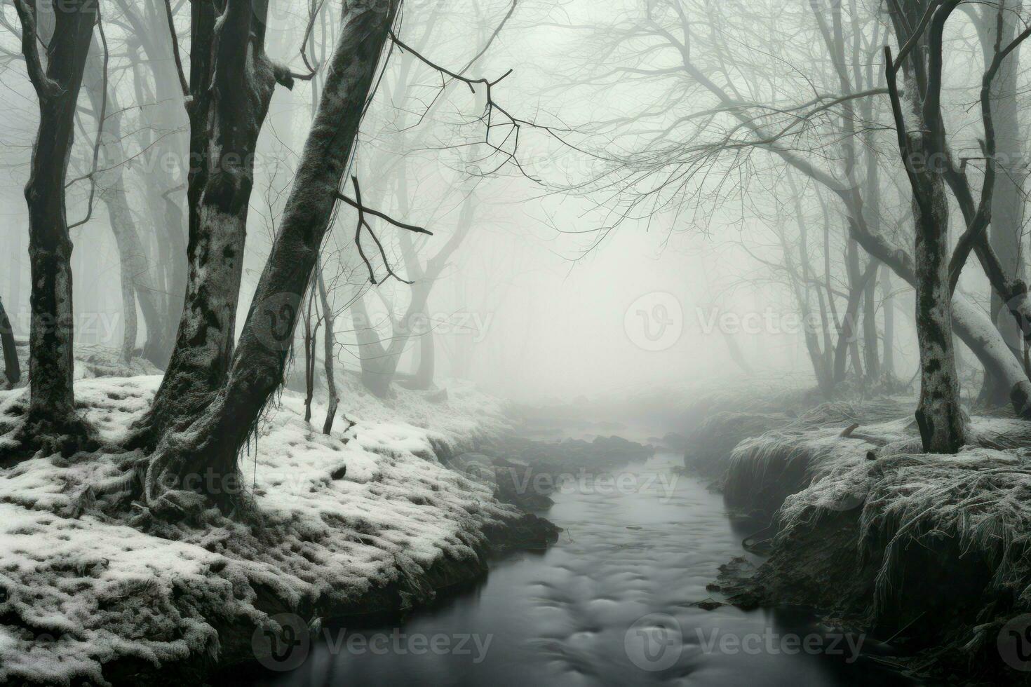 ai generato inverno nebbioso foreste - generativo ai foto